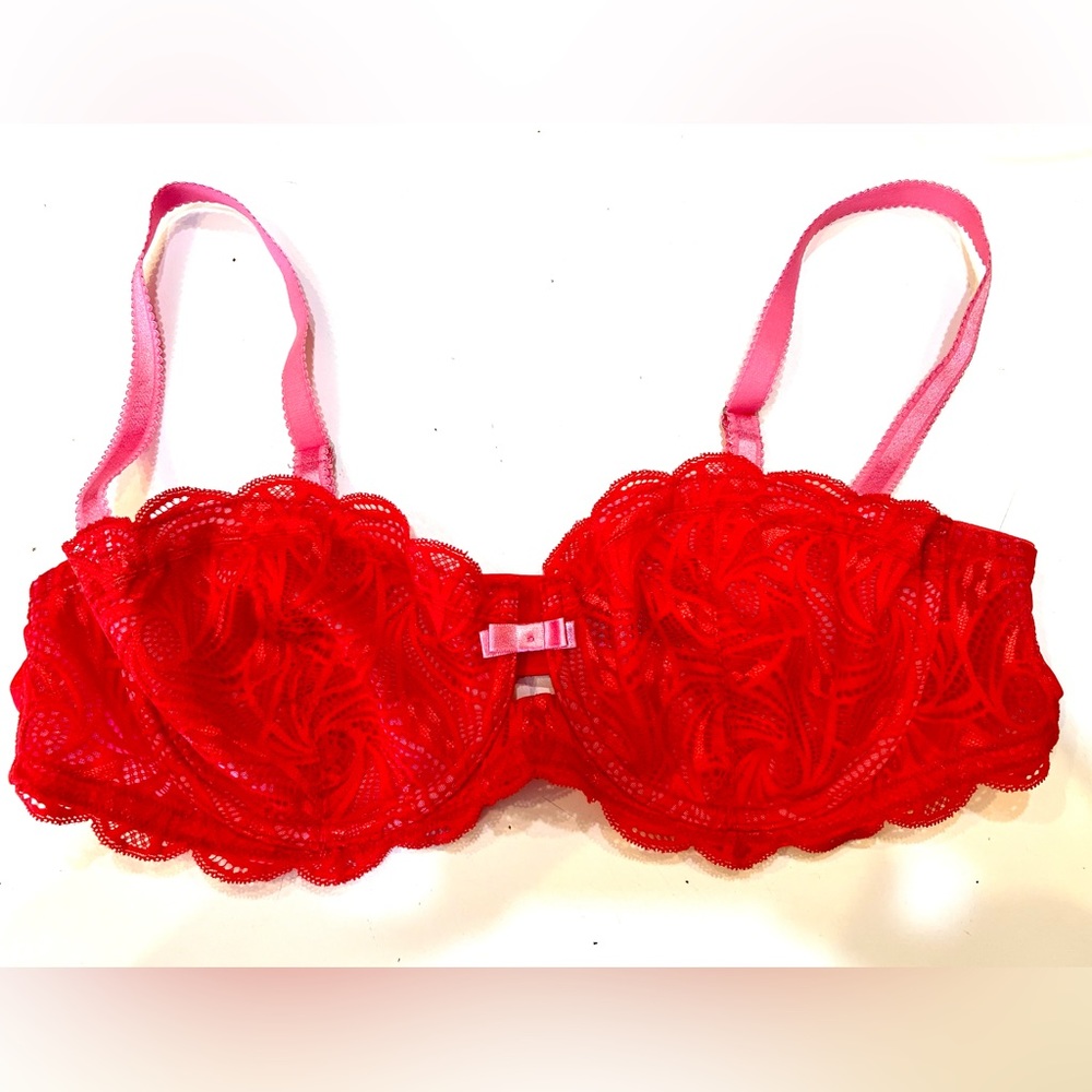 Adore Me Pink and Red unlined underwire bra